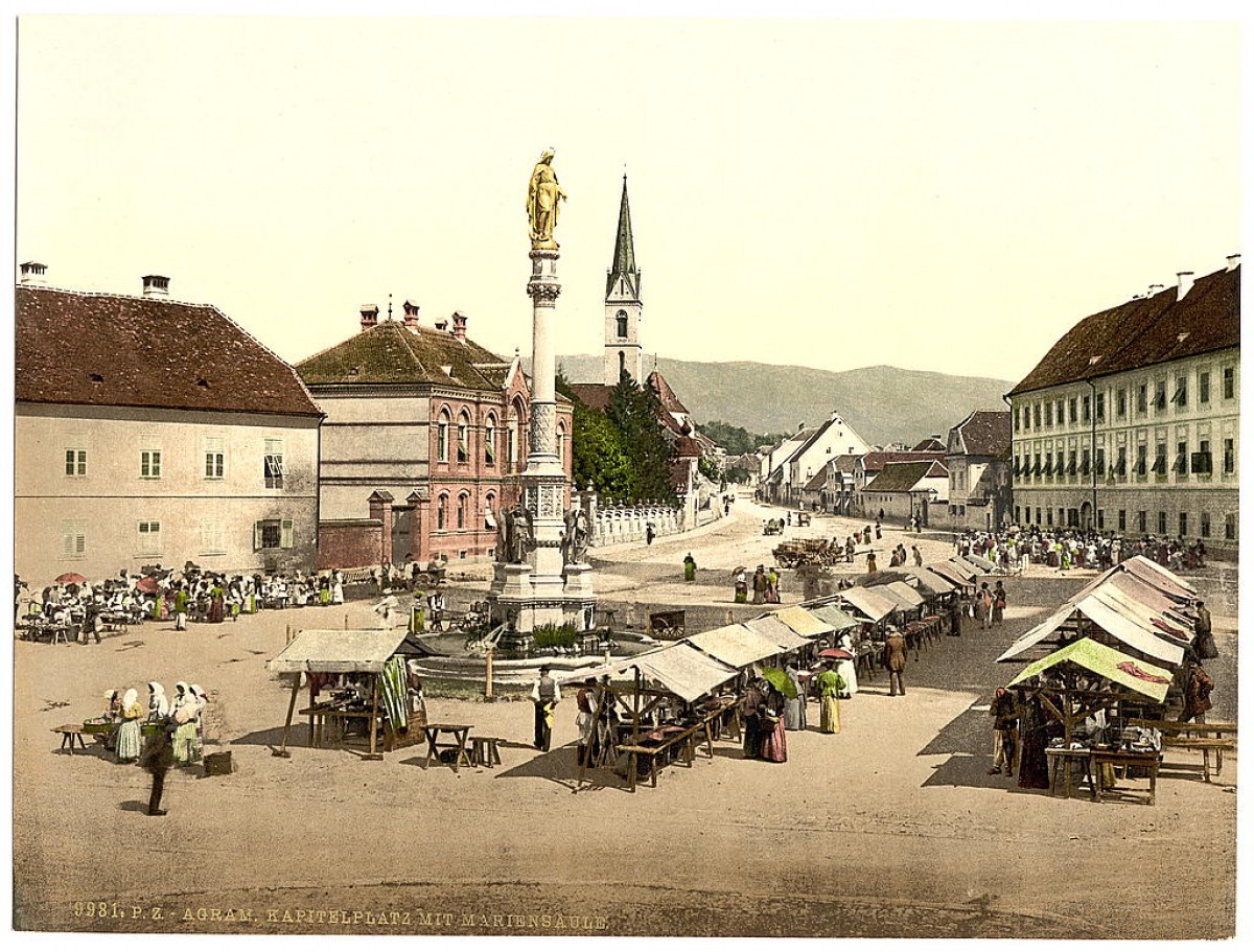 Stari Zagreb. Stup svete Marije, Hrvatska / Austrougarska 1890-1900