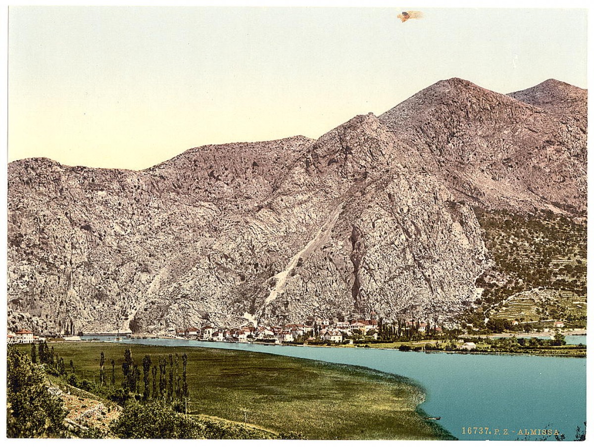 Pogled na Omiš (Almissa), Dalmacija, Austrougarska krajem 19. veka