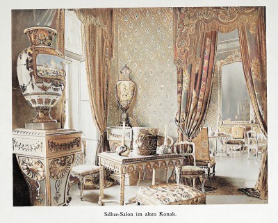 Srebrni salon u Starom konaku. Ilustracija iz aukcijskog kataloga Doroteum Beč iz 1905. g. (naknadno obojena verzija)