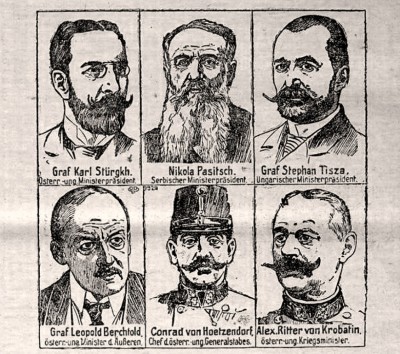 Vodeći državnici austrijsko-srpskog rata 1914. Ilustracija iz austrijskih novina 1914. godine