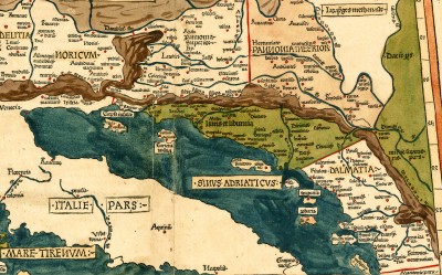 Balkan i Jadran. Detalj Ptolomejeve karte iz 1482. godine