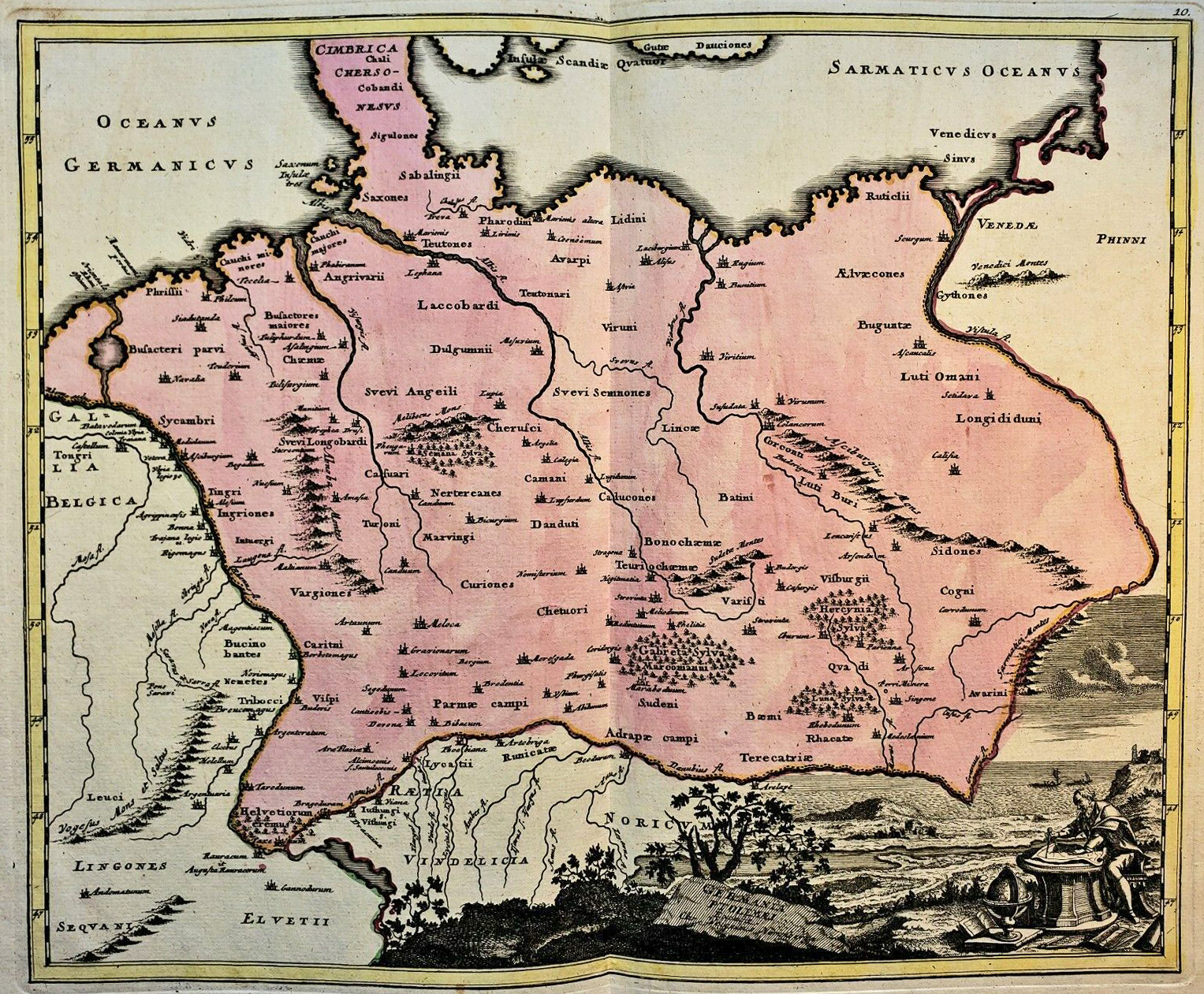 Karta Germanije prema Ptolomeju. Nirnberg 1718