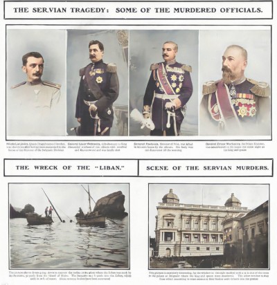 Majski prevrat 1903 : Neki od ubijenih zvaničnika. Iz časopisa The Sphere 20. jun 1903 (restaurirana i obojena)