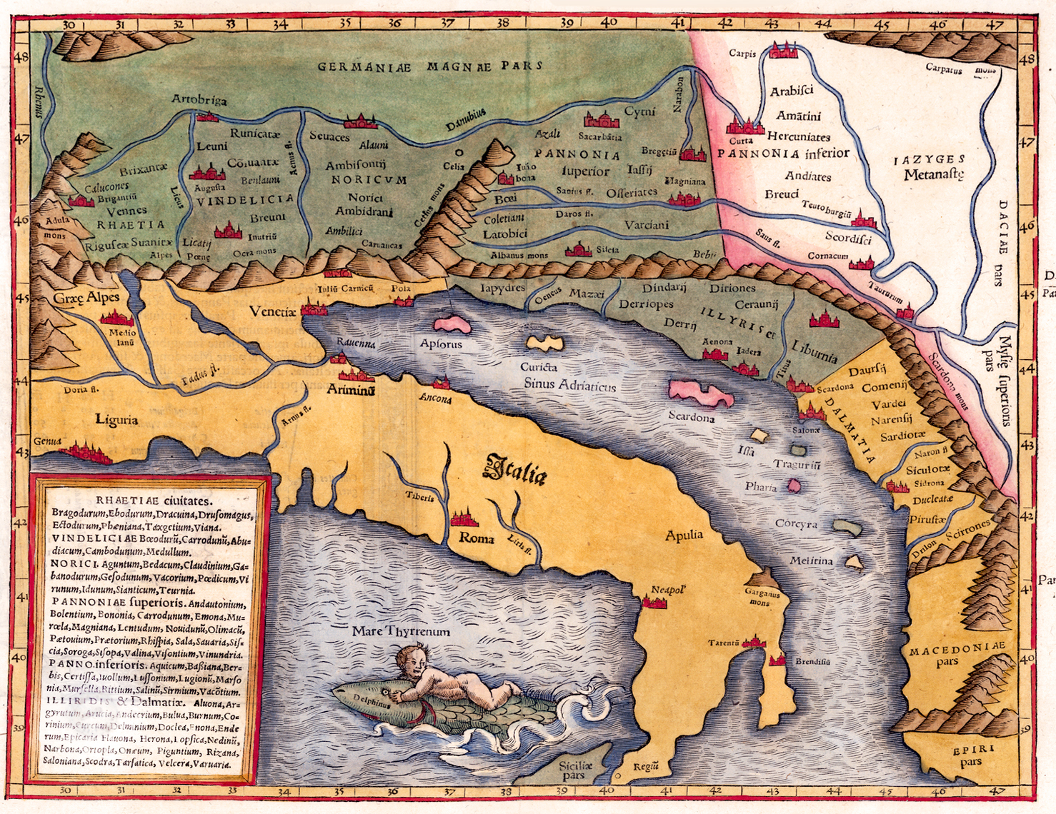 Balkan, Italija, Jadran : Karta iz 1545. god. (Sebastian Münster)