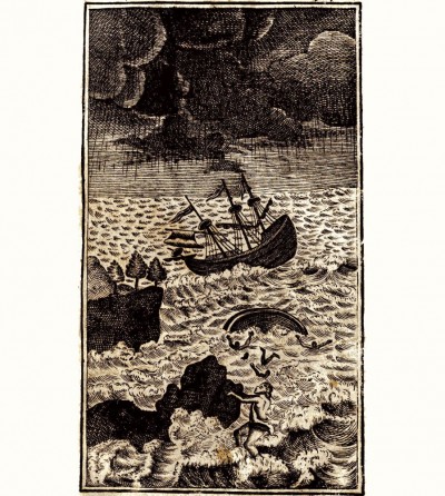 Brodolom : Robinzon Kruso, ilustracija iz srpskog izdanja (1799)