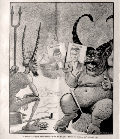 Sarajevski atentat: Nedeljko Cabrinovic i Gavrilo Princip u karikaturi iz austrijskih novina, 12. jul 1914.