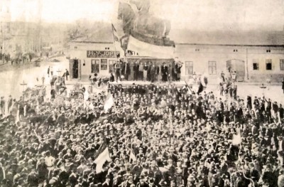 Demonstracije ispred Narodnog pozorišta oktobra 1912. god. Illustrirte Zeitung