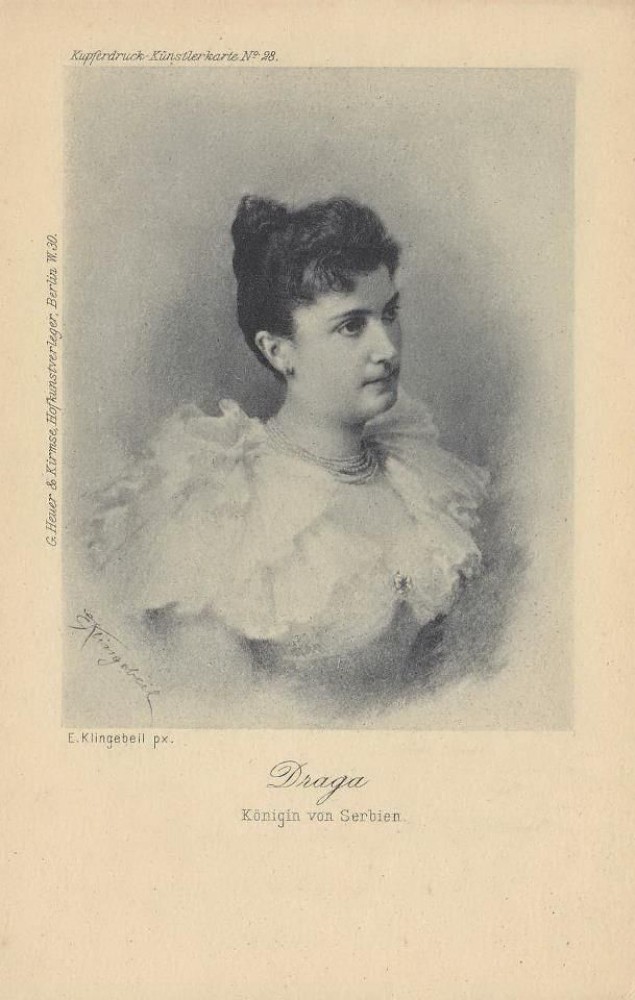 Draga Obrenović kraljica Srbije (nemačka razglednica)