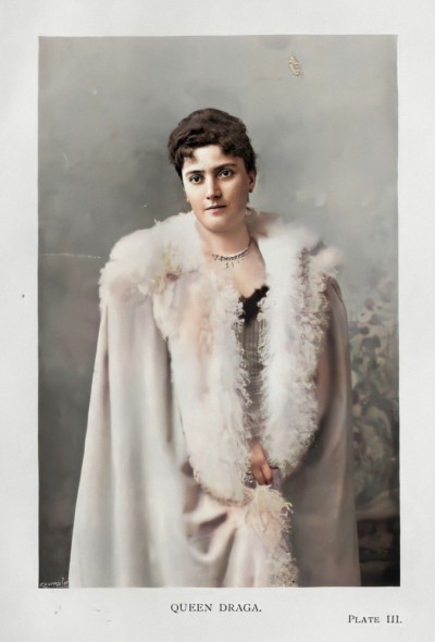 Kraljica Draga Obrenović, portret iz knjige The Servian Tragedy, London 1904 (reparirana i obojena)
