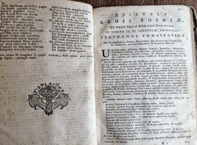 Epistola Regis Bosniae. Detalj iz knjige : Razgovor ugodni naroda slovinskoga - Andrija Kacic Miosic 1759