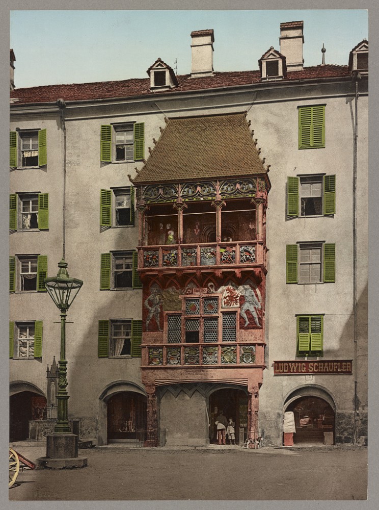 Detalj iz starog Insbruka s kraja XIX veka, Austrija: Innsbruck das Goldene Dachl