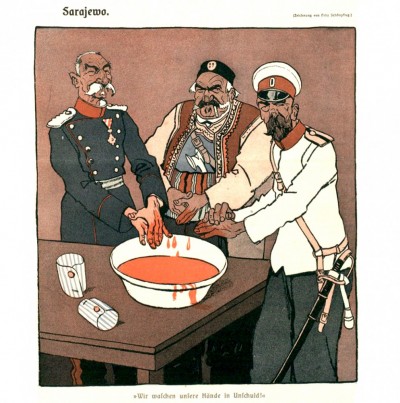 Sarajevski atentat 1914: Kralj Petar, Kralj Nikola i Car Nikolaj. Ilustracija iz austrijske 