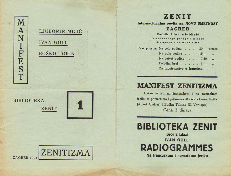 Manifest Zenitizma Ljubomira Micića iz 1921. god.