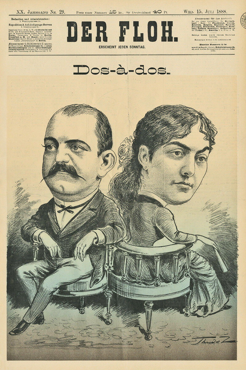 Kralj Milan i kraljica Natalija. Karikatura u novinama -Der Floh- iz 1888