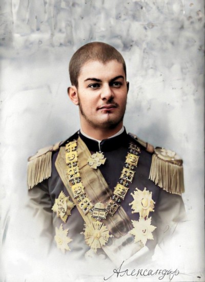 Portret mladog kralja Aleksandra Obrenovića  sa potpisom (restaurirana i obojena)