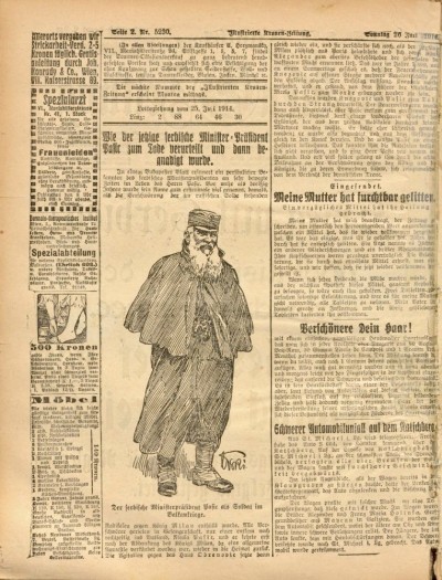 Nikola Pašić u uniformi. Prikaz iz austrijskih novina od 26. jula 1914. god.