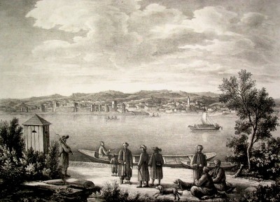 Pogled na smederevsku tvrđavu (Semendria, Smederevo), litografija iz XVIII veka