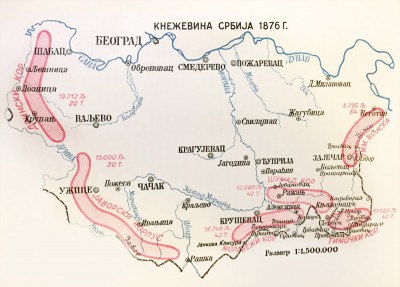 Karta Kneževine Srbije 1876. god. sa položajima srpske vojske 1877. god.