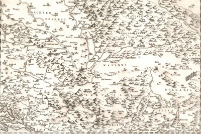 Detalj geografske karte Paola Forlanija iz 1566. koji prikazuje Srbiju, Bugarsku, deo Bosne i Dalmacije