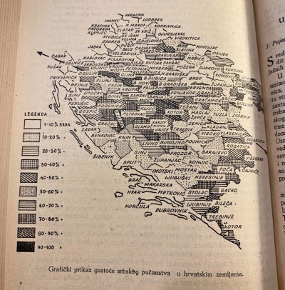 Grafički prikaz gustoće naseljenosti srpskoga naroda, iz knjige Južnoslavensko pitanje, Ivo Pilar, Zagreb 1943