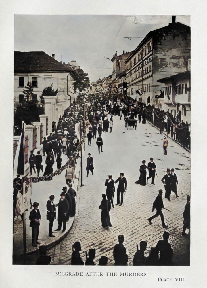 Beogradske ulice nakon Majskog prevrata 29. maja 1903. Iz knjige The Servian Tragedy, London 1904 (reparirana i obojena)